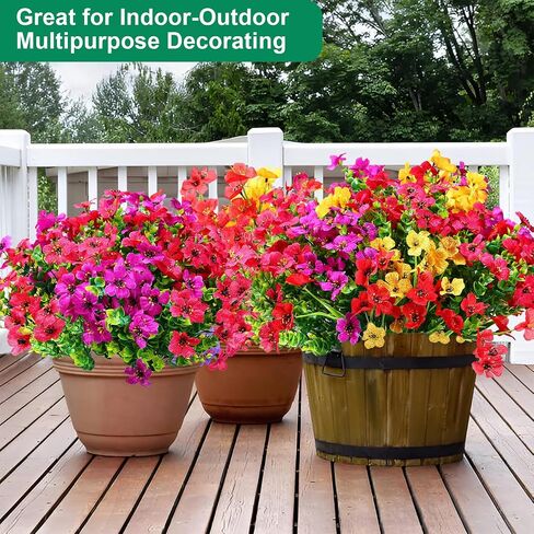16 Bundles Artificial Flowers for Outdoors, Violet Artificial Faux Plants Fake Flowers Greenery Shrubs Plants for Decoration, Realistic UV Resistant for Home Planter Porch Patio Yard Decor in Saudi Arabia