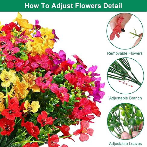 16 Bundles Artificial Flowers for Outdoors, Violet Artificial Faux Plants Fake Flowers Greenery Shrubs Plants for Decoration, Realistic UV Resistant for Home Planter Porch Patio Yard Decor in Saudi Arabia