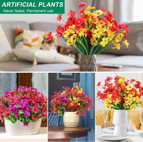 16 Bundles Artificial Flowers for Outdoors, Violet Artificial Faux Plants Fake Flowers Greenery Shrubs Plants for Decoration, Realistic UV Resistant for Home Planter Porch Patio Yard Decor in Saudi Arabia