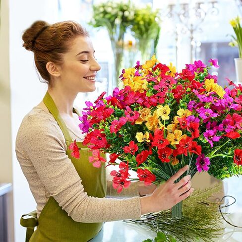 16 Bundles Artificial Flowers for Outdoors, Violet Artificial Faux Plants Fake Flowers Greenery Shrubs Plants for Decoration, Realistic UV Resistant for Home Planter Porch Patio Yard Decor in Saudi Arabia