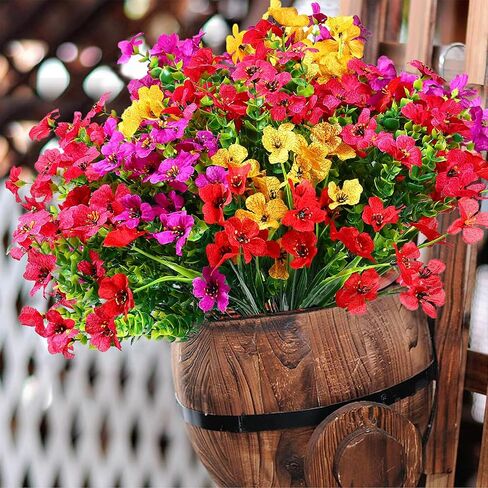 16 Bundles Artificial Flowers for Outdoors, Violet Artificial Faux Plants Fake Flowers Greenery Shrubs Plants for Decoration, Realistic UV Resistant for Home Planter Porch Patio Yard Decor in Saudi Arabia