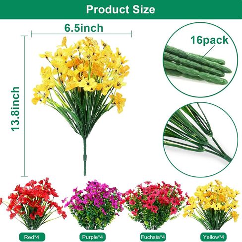 16 Bundles Artificial Flowers for Outdoors, Violet Artificial Faux Plants Fake Flowers Greenery Shrubs Plants for Decoration, Realistic UV Resistant for Home Planter Porch Patio Yard Decor in Saudi Arabia