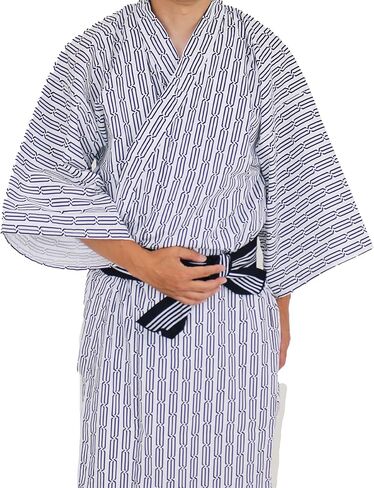3-Piece Japanese Yukata Set for Men, Striped Kimono Robe, Large, Medium, White in Saudi Arabia
