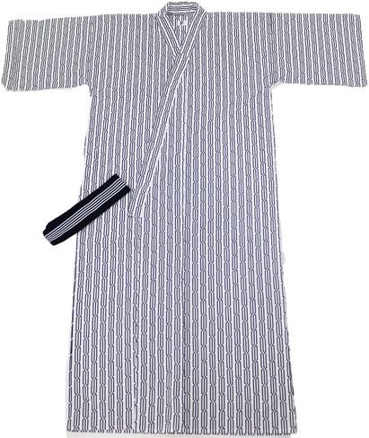 3-Piece Japanese Yukata Set for Men, Striped Kimono Robe, Large, Medium, White in Saudi Arabia