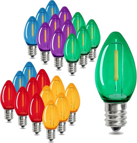 25 حزمة C7 LED لمبات الإضاءة الليلية متعددة الألوان، مصابيح بديلة لعيد الميلاد E12 قاعدة شمعدان من البلاستيك المقاوم للكسر، 0.6 وات يعادل 7 وات، مصابيح إضاءة بسلسلة شموع الثريا in Saudi Arabia
