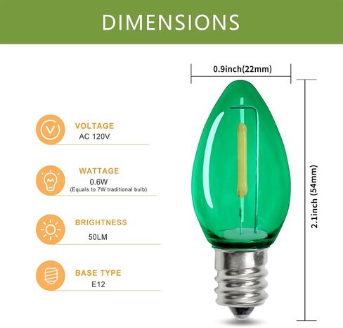 25 حزمة C7 LED لمبات الإضاءة الليلية متعددة الألوان، مصابيح بديلة لعيد الميلاد E12 قاعدة شمعدان من البلاستيك المقاوم للكسر، 0.6 وات يعادل 7 وات، مصابيح إضاءة بسلسلة شموع الثريا in Saudi Arabia