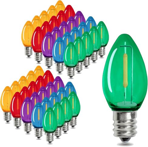 25 حزمة C7 LED لمبات الإضاءة الليلية متعددة الألوان، مصابيح بديلة لعيد الميلاد E12 قاعدة شمعدان من البلاستيك المقاوم للكسر، 0.6 وات يعادل 7 وات، مصابيح إضاءة بسلسلة شموع الثريا in Saudi Arabia