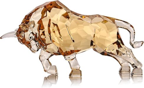 Acrylic Bull Statue Feng Shui Wall Street Bull Statue, Stock Market Charging Bull Sculpture Office Desk Decorative, Gold Bull Figurines for Tv Stand Knick Knacks Home Decor for Shelves para in Kuwait