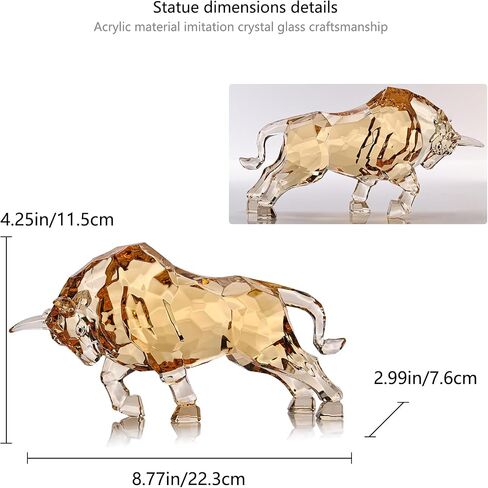 Acrylic Bull Statue Feng Shui Wall Street Bull Statue, Stock Market Charging Bull Sculpture Office Desk Decorative, Gold Bull Figurines for Tv Stand Knick Knacks Home Decor for Shelves para in Kuwait