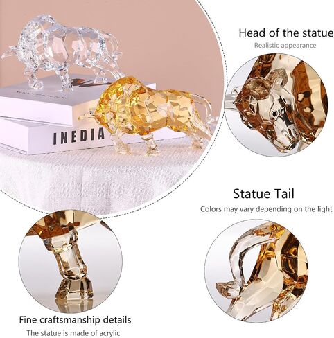 Acrylic Bull Statue Feng Shui Wall Street Bull Statue, Stock Market Charging Bull Sculpture Office Desk Decorative, Gold Bull Figurines for Tv Stand Knick Knacks Home Decor for Shelves para in Kuwait
