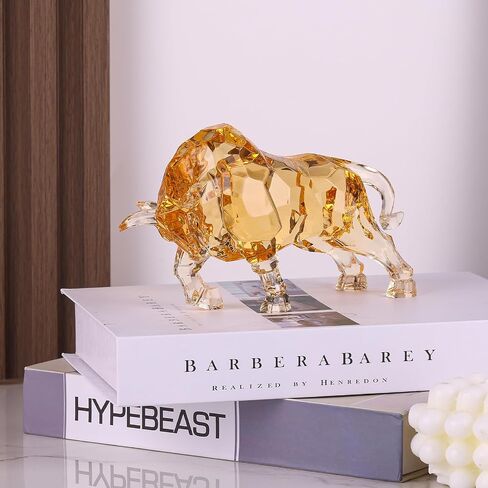 Acrylic Bull Statue Feng Shui Wall Street Bull Statue, Stock Market Charging Bull Sculpture Office Desk Decorative, Gold Bull Figurines for Tv Stand Knick Knacks Home Decor for Shelves para in Kuwait