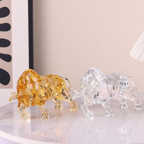 Acrylic Bull Statue Feng Shui Wall Street Bull Statue, Stock Market Charging Bull Sculpture Office Desk Decorative, Gold Bull Figurines for Tv Stand Knick Knacks Home Decor for Shelves para in Kuwait