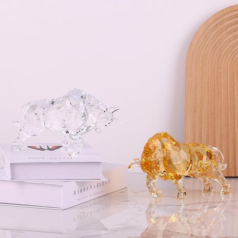 Acrylic Bull Statue Feng Shui Wall Street Bull Statue, Stock Market Charging Bull Sculpture Office Desk Decorative, Gold Bull Figurines for Tv Stand Knick Knacks Home Decor for Shelves para in Kuwait