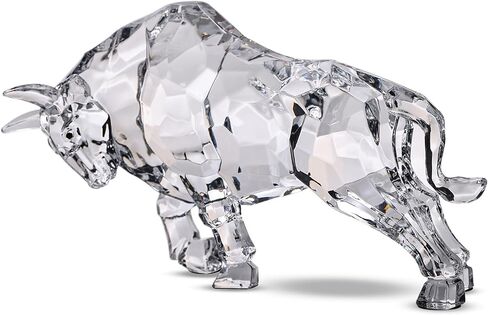 Acrylic Bull Statue Feng Shui Wall Street Bull Statue, Stock Market Charging Bull Sculpture Office Desk Decorative, Gold Bull Figurines for Tv Stand Knick Knacks Home Decor for Shelves para in Kuwait