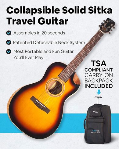 جيتار السفر الصلب من أكاسيا كوا - OF882C جيتار صوتي كهربائي للسفر مع نظام براءة اختراع قابل للطي - حقيبة ظهر محمولة (فوق الرأس) in Kuwait