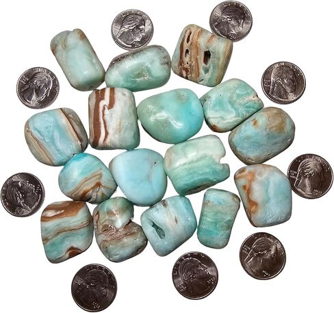 1pc Blue Aragonite Aka Caribbean Calcite 28-35mm Tumbled & Hand Polished Natural Stone Healing Crystal Only Found in Pakistan, Medium or Large in Saudi Arabia