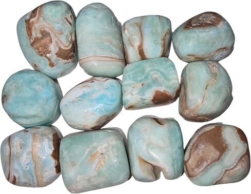 1pc Blue Aragonite Aka Caribbean Calcite 28-35mm Tumbled & Hand Polished Natural Stone Healing Crystal Only Found in Pakistan, Medium or Large in Saudi Arabia