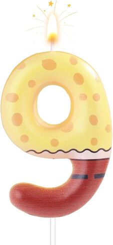 Funny Cartoon Happy Birthday Candle, Numeral Candles Sponge Themed Cake Topper Decoration Cake Number Candles Birthday Decorations for Boys Girls Birthday Cartoon Party Supplies (9) in Saudi Arabia