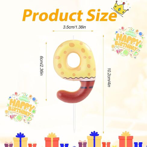 Funny Cartoon Happy Birthday Candle, Numeral Candles Sponge Themed Cake Topper Decoration Cake Number Candles Birthday Decorations for Boys Girls Birthday Cartoon Party Supplies (9) in Saudi Arabia