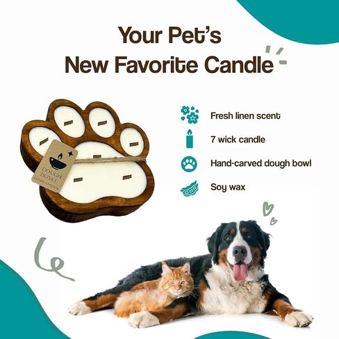 Dough Bowl Candle Co. Pet Odor Eliminator for Home - Wooden Pet Odor Candles, 11x11x1.5 Pet Odor Exterminator Candles in Paw Print Shape, 7 Wick Pet Odor Candle in Beach Linen, Pet Friendly Candles in Saudi Arabia