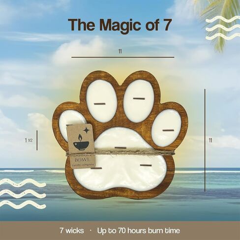 Dough Bowl Candle Co. Pet Odor Eliminator for Home - Wooden Pet Odor Candles, 11x11x1.5 Pet Odor Exterminator Candles in Paw Print Shape, 7 Wick Pet Odor Candle in Beach Linen, Pet Friendly Candles in Saudi Arabia