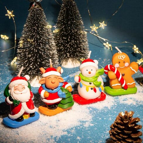 Christmas Candles,Santa,Christmas Tree,Snowman,Reindeer,Gingerbread Color Shaped Candles,Holiday Room Table Christmas Decorations Candle,Xmas Candle Set,Christmas Cake Candles Decor (Gingerbread Man) in Saudi Arabia