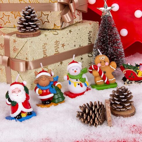 Christmas Candles,Santa,Christmas Tree,Snowman,Reindeer,Gingerbread Color Shaped Candles,Holiday Room Table Christmas Decorations Candle,Xmas Candle Set,Christmas Cake Candles Decor (Gingerbread Man) in Saudi Arabia