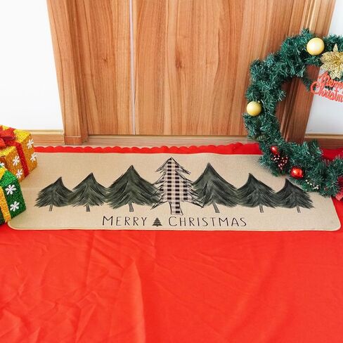 ONWAY Christmas Trees Door Mat Seasonal Winter Happy Holiday Farmhouse Doormat Kitchen Low-Profile Floor Rug Switch Mat for Home Decor Indoor Outdoor 47 x 17 Inch in Kuwait