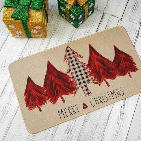 ONWAY Christmas Trees Door Mat Seasonal Winter Happy Holiday Farmhouse Doormat Kitchen Low-Profile Floor Rug Switch Mat for Home Decor Indoor Outdoor 47 x 17 Inch in Kuwait