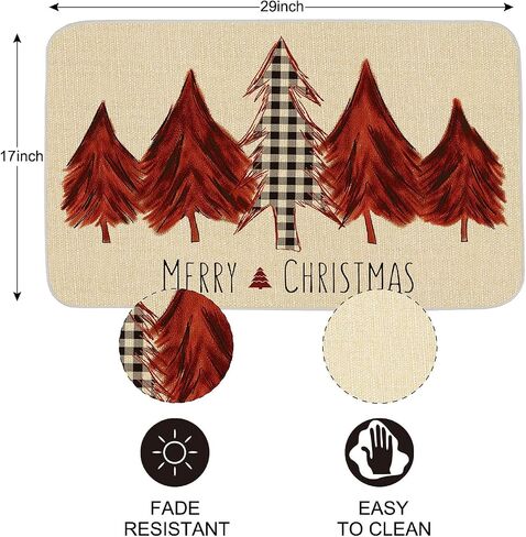 ONWAY Christmas Trees Door Mat Seasonal Winter Happy Holiday Farmhouse Doormat Kitchen Low-Profile Floor Rug Switch Mat for Home Decor Indoor Outdoor 47 x 17 Inch in Kuwait