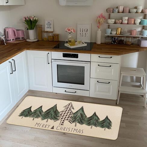 ONWAY Christmas Trees Door Mat Seasonal Winter Happy Holiday Farmhouse Doormat Kitchen Low-Profile Floor Rug Switch Mat for Home Decor Indoor Outdoor 47 x 17 Inch in Kuwait