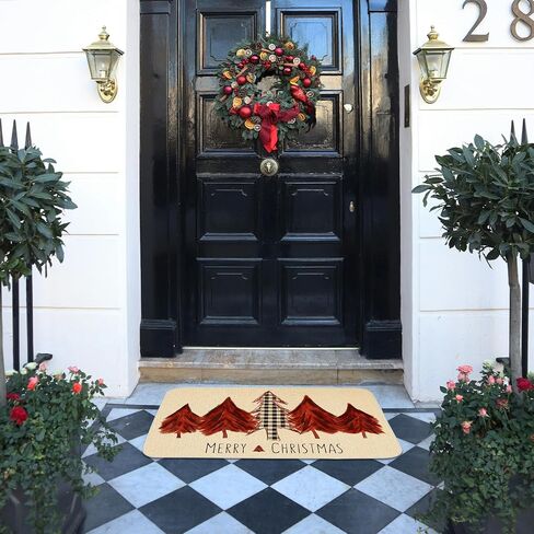 ONWAY Christmas Trees Door Mat Seasonal Winter Happy Holiday Farmhouse Doormat Kitchen Low-Profile Floor Rug Switch Mat for Home Decor Indoor Outdoor 47 x 17 Inch in Kuwait