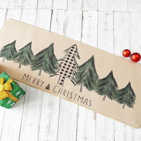 ONWAY Christmas Trees Door Mat Seasonal Winter Happy Holiday Farmhouse Doormat Kitchen Low-Profile Floor Rug Switch Mat for Home Decor Indoor Outdoor 47 x 17 Inch in Kuwait