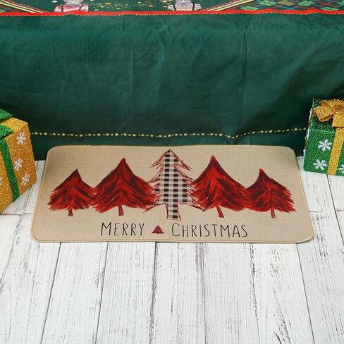 ONWAY Christmas Trees Door Mat Seasonal Winter Happy Holiday Farmhouse Doormat Kitchen Low-Profile Floor Rug Switch Mat for Home Decor Indoor Outdoor 47 x 17 Inch in Kuwait