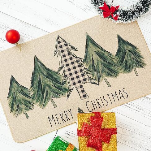 ONWAY Christmas Trees Door Mat Seasonal Winter Happy Holiday Farmhouse Doormat Kitchen Low-Profile Floor Rug Switch Mat for Home Decor Indoor Outdoor 47 x 17 Inch in Kuwait