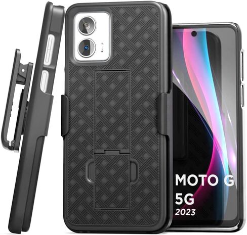 حافظة حزام مغلفة لهاتف Moto G Power 5G (موديل 2023) حافظة رفيعة بمسند مع مشبك حافظة للهاتف (أسود) in Kuwait