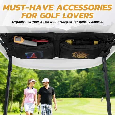 حقيبة تخزين سقف عربة الجولف لسابقة سيارة النادي، تيمبو، فصاعدا، حقيبة تنظيم علوية لعربة الجولف، منظم سقف سيارة الجولف بدون حفر، ملحقات عربة الجولف باللون الأسود in Kuwait