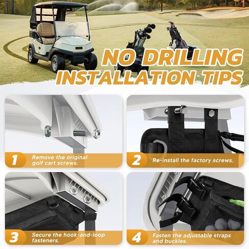 حقيبة تخزين سقف عربة الجولف لسابقة سيارة النادي، تيمبو، فصاعدا، حقيبة تنظيم علوية لعربة الجولف، منظم سقف سيارة الجولف بدون حفر، ملحقات عربة الجولف باللون الأسود in Kuwait