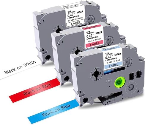 متوافق مع شريط Brother P Touch باللون الأحمر والأزرق والأبيض TZe-431 TZe-531 TZe-231، ملصقات Tz مغلفة 12 مم 0.47 بوصة لـ Ptouch PTD210 PTD600 PTH100، 1/2 بوصة × 26.2 قدم، 3 عبوات in Kuwait