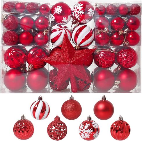 101PCS Christmas Ball Ornaments, Red Shatterproof Christmas Ball Ornaments Set for Christmas Tree, Assorted Hanging Ball Decorations for Xmas Tree Wreath Holiday Party Décor in Saudi Arabia