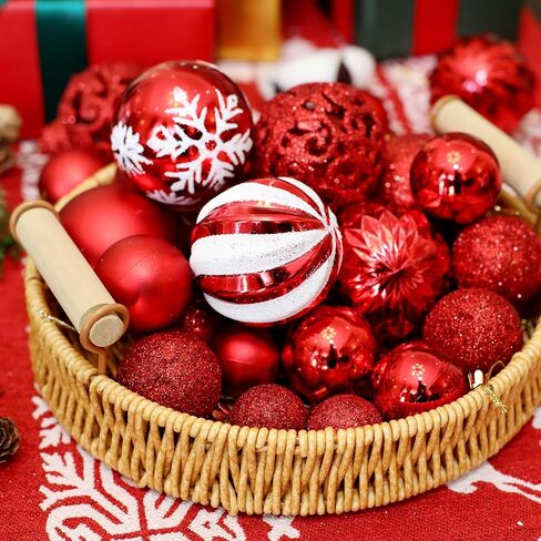 101PCS Christmas Ball Ornaments, Red Shatterproof Christmas Ball Ornaments Set for Christmas Tree, Assorted Hanging Ball Decorations for Xmas Tree Wreath Holiday Party Décor in Saudi Arabia