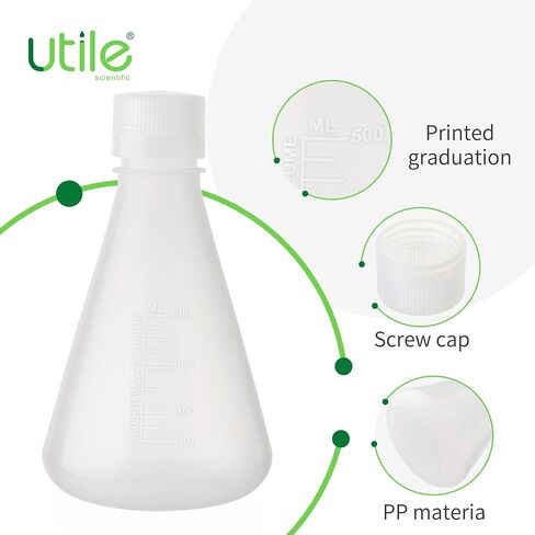 Utile Plastic Erlenmeyer Flask Set with Screw Caps, 6pcs of Vol.500ml Scientific Conical Flask Laboratory Flask, with Molded Graduations, 4023.0671.6 in Kuwait