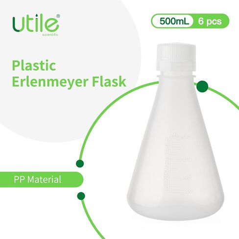 Utile Plastic Erlenmeyer Flask Set with Screw Caps, 6pcs of Vol.500ml Scientific Conical Flask Laboratory Flask, with Molded Graduations, 4023.0671.6 in Kuwait