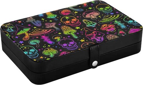 Colorful Skull Mushroom Jewelry Box for Women Girls, PU Leather Jewelry Travel Organizer, Portable Small Jewelry Case, Personalized Jewelry Storage Holder for Ring Earrings Necklace Bracelet in Kuwait