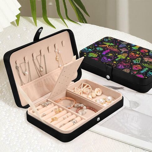 Colorful Skull Mushroom Jewelry Box for Women Girls, PU Leather Jewelry Travel Organizer, Portable Small Jewelry Case, Personalized Jewelry Storage Holder for Ring Earrings Necklace Bracelet in Kuwait