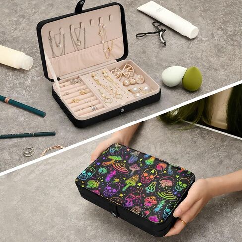 Colorful Skull Mushroom Jewelry Box for Women Girls, PU Leather Jewelry Travel Organizer, Portable Small Jewelry Case, Personalized Jewelry Storage Holder for Ring Earrings Necklace Bracelet in Kuwait