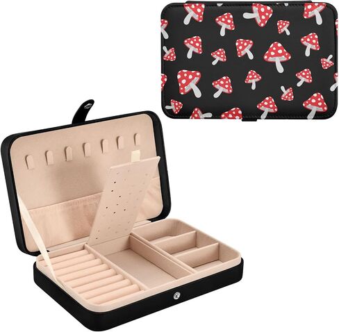 Colorful Skull Mushroom Jewelry Box for Women Girls, PU Leather Jewelry Travel Organizer, Portable Small Jewelry Case, Personalized Jewelry Storage Holder for Ring Earrings Necklace Bracelet in Kuwait