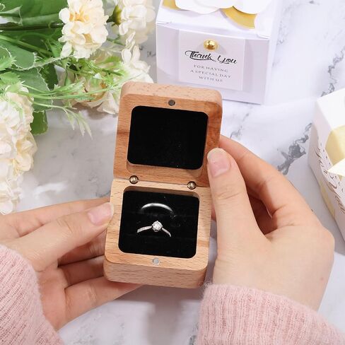 CHGCRAFT Wooden Ring Box Engagement Ring Holder Box with Double Slot Small Wood Ring Jewelry Box for Engagement Proposal Rustic Jewelry Gift Storage, 2.2x2.2x1.5inch in Saudi Arabia