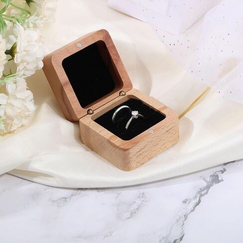 CHGCRAFT Wooden Ring Box Engagement Ring Holder Box with Double Slot Small Wood Ring Jewelry Box for Engagement Proposal Rustic Jewelry Gift Storage, 2.2x2.2x1.5inch in Saudi Arabia