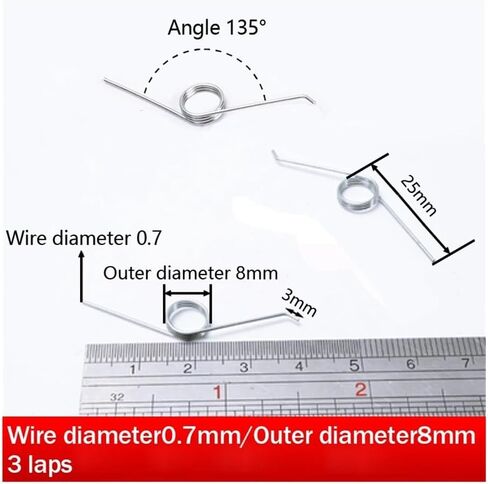 10pcs/Lot Garbage Can Adjustable 3 Coils 0.7mm Stainless Steel 304 Wire 135 Degree Torsion Spring Small Springs Compression, 25mm in Kuwait